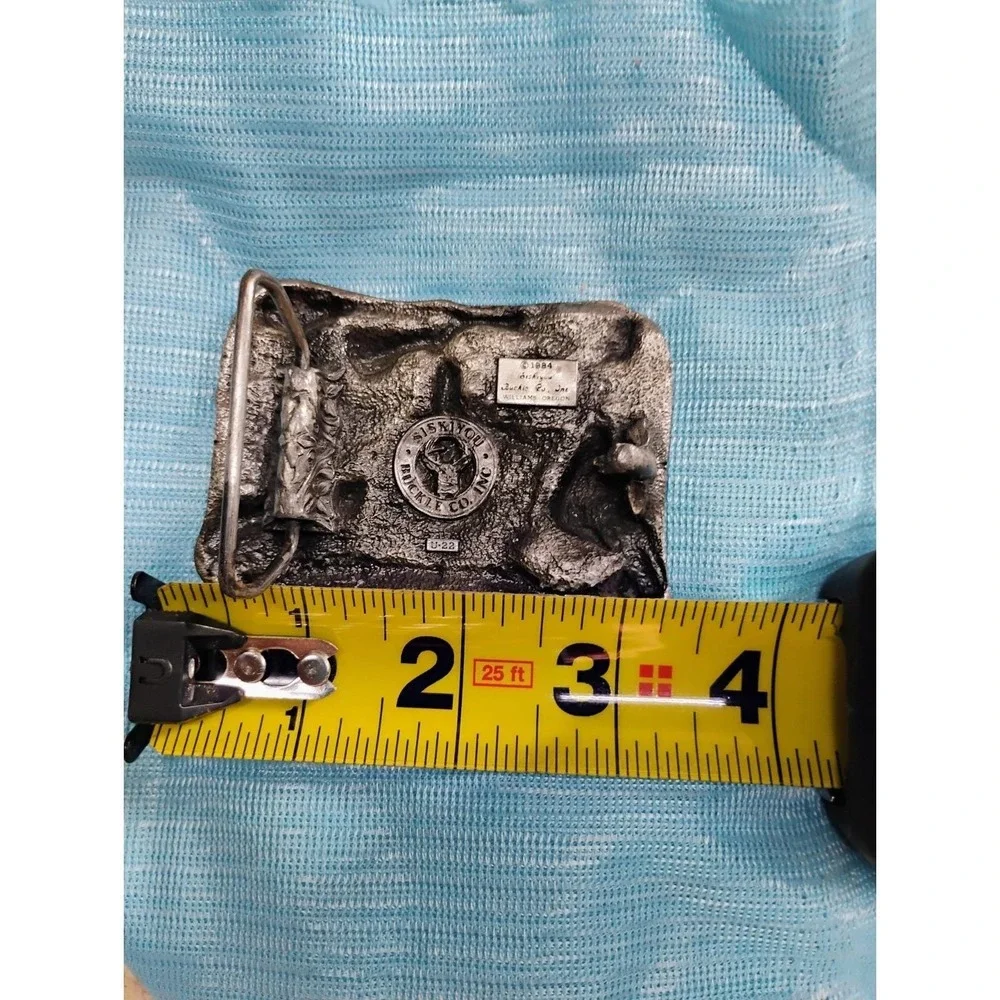 VTG Arkansas 3D Belt Buckle 1984 Siskiyou Petwer Cabin River Man Scene Woods